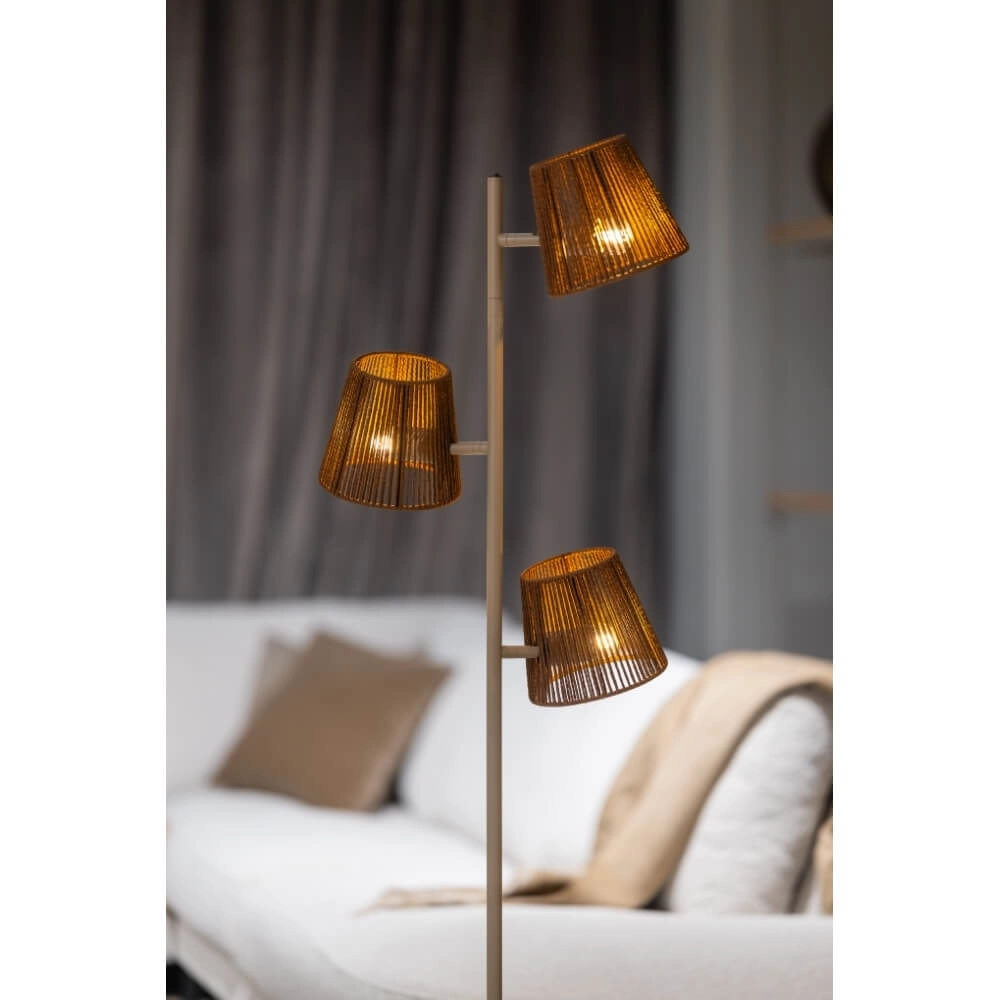 3-light floor lamp Daan brown with rattan ETH 8720195309345
