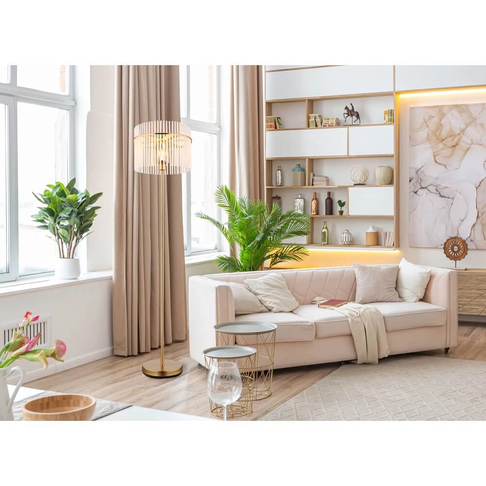 Golden floor lamp Gorley with glass Ø 38cm Globo 9007371446810