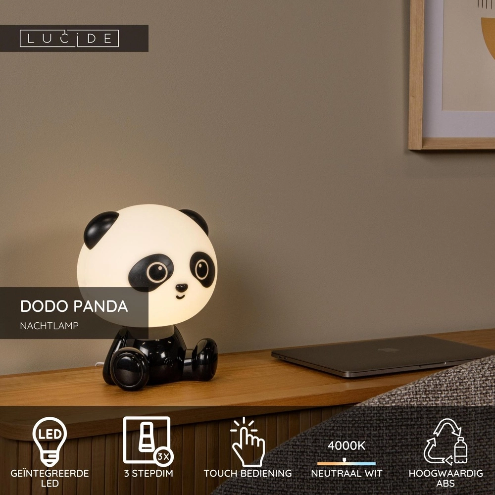 Night light Dodo Panda Children's room black Lucide 5411212712776