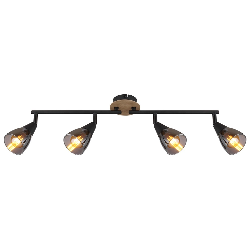 4-light ceiling lamp Mubby black with wood look Globo 9007371451869
