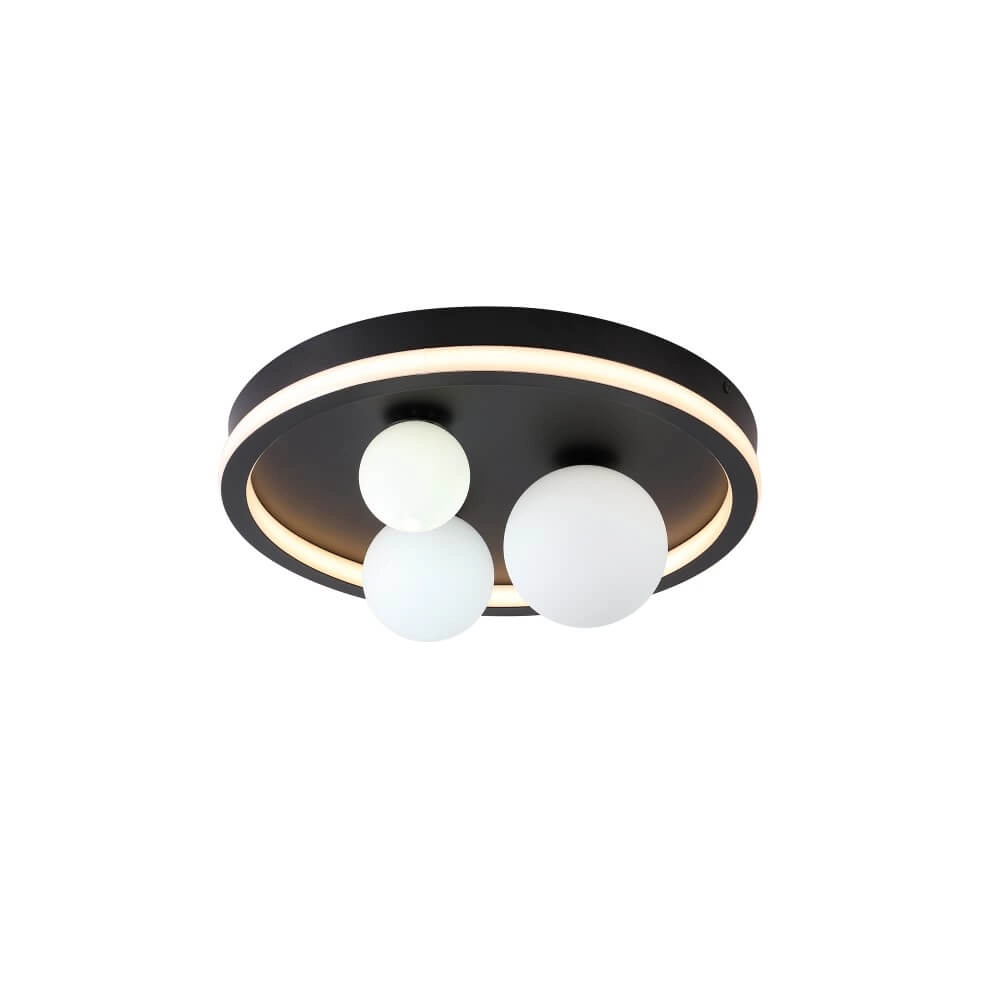 Ceiling lamp Trident black with white spheres