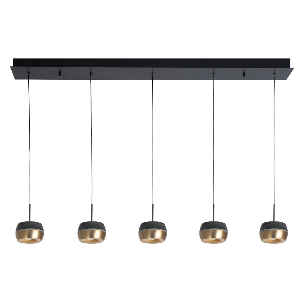5-light pendant lamp Nova straight black with gold