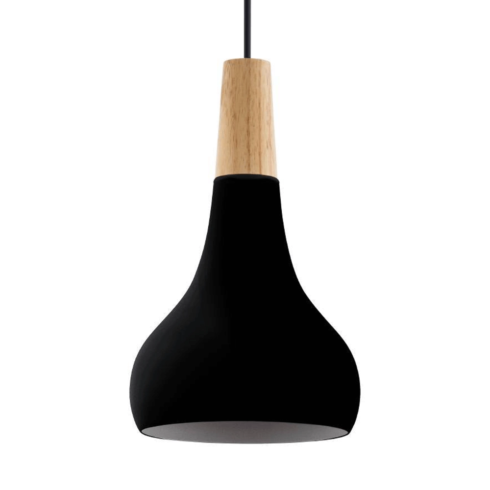 Black hanging lamp Sabinar Ø 18cm with wood