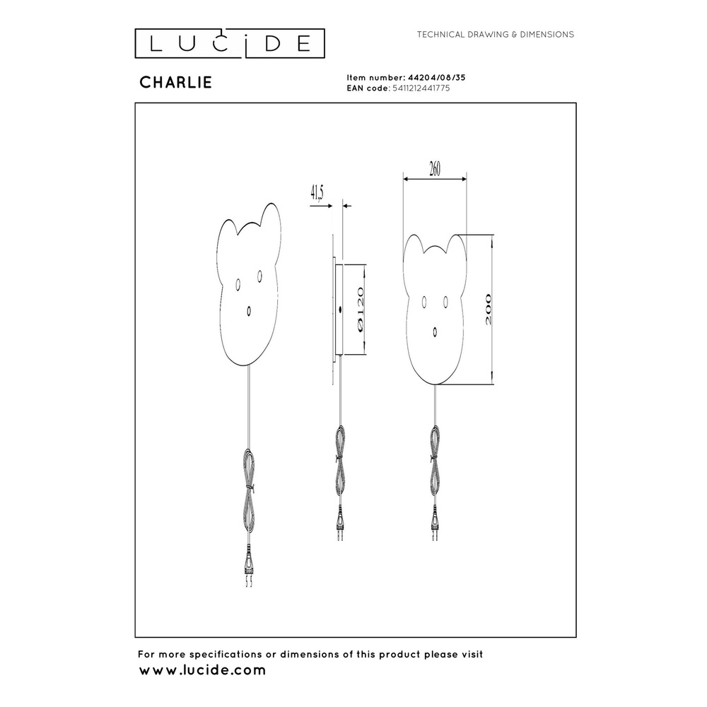 Children's room wall lamp Charlie blue Lucide 5411212441775