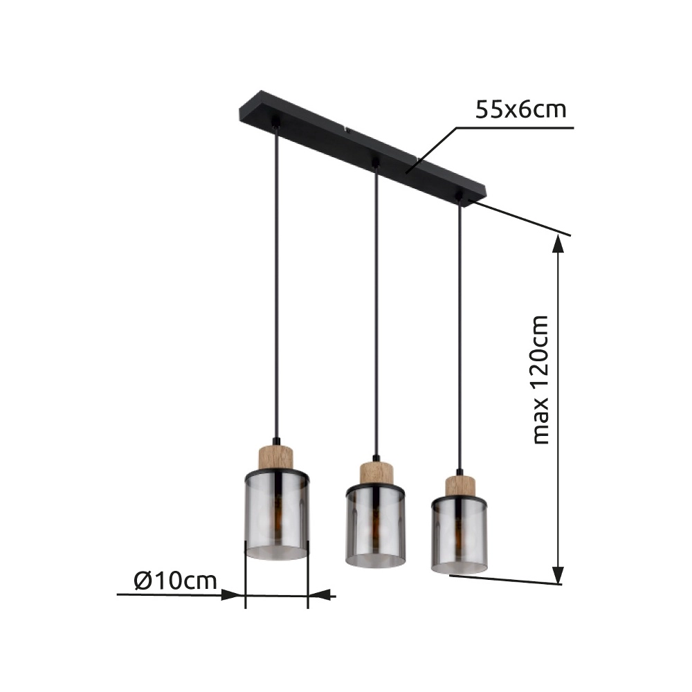 3-light pendant lamp Reid straight black Globo 9007371444731