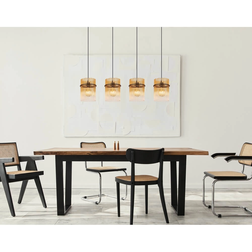 Black pendant lamp Gorley with amber glass 4-lights Globo 9007371474998