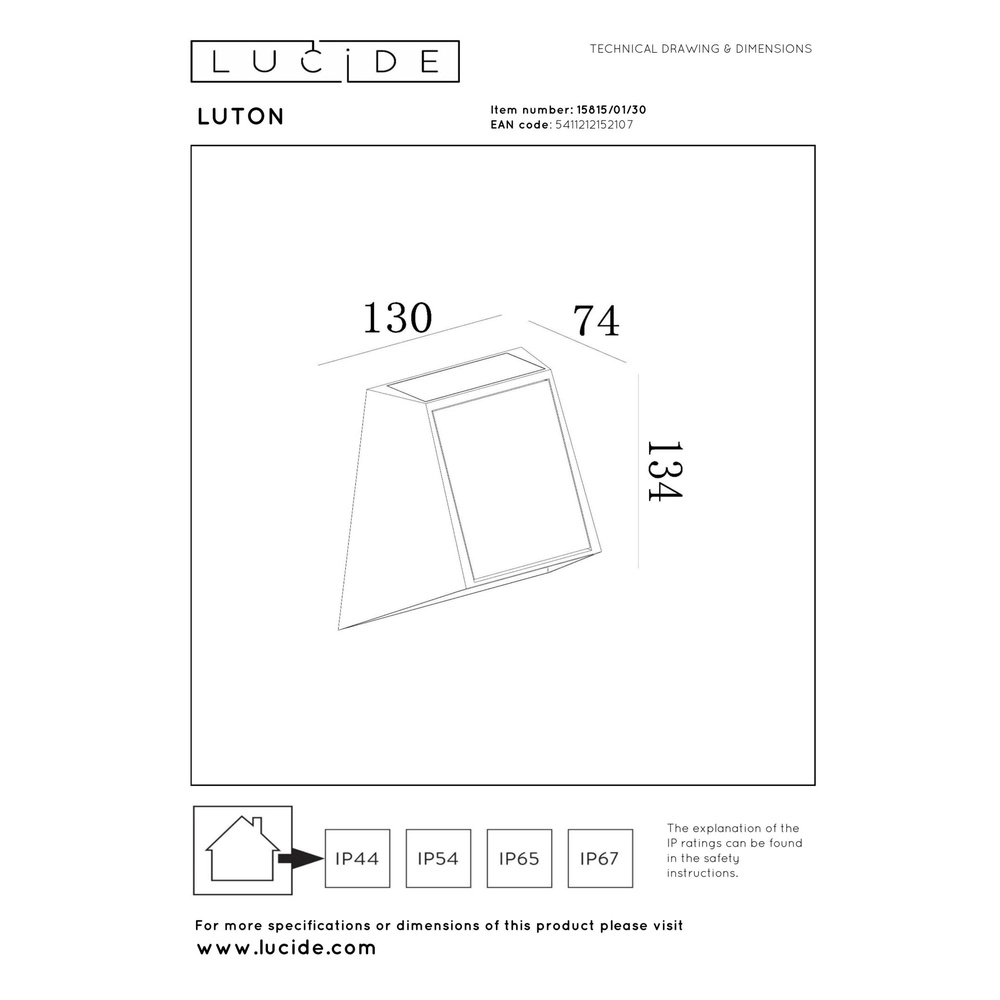 Wall lamp Luton Solar Black Lucide 5411212152107