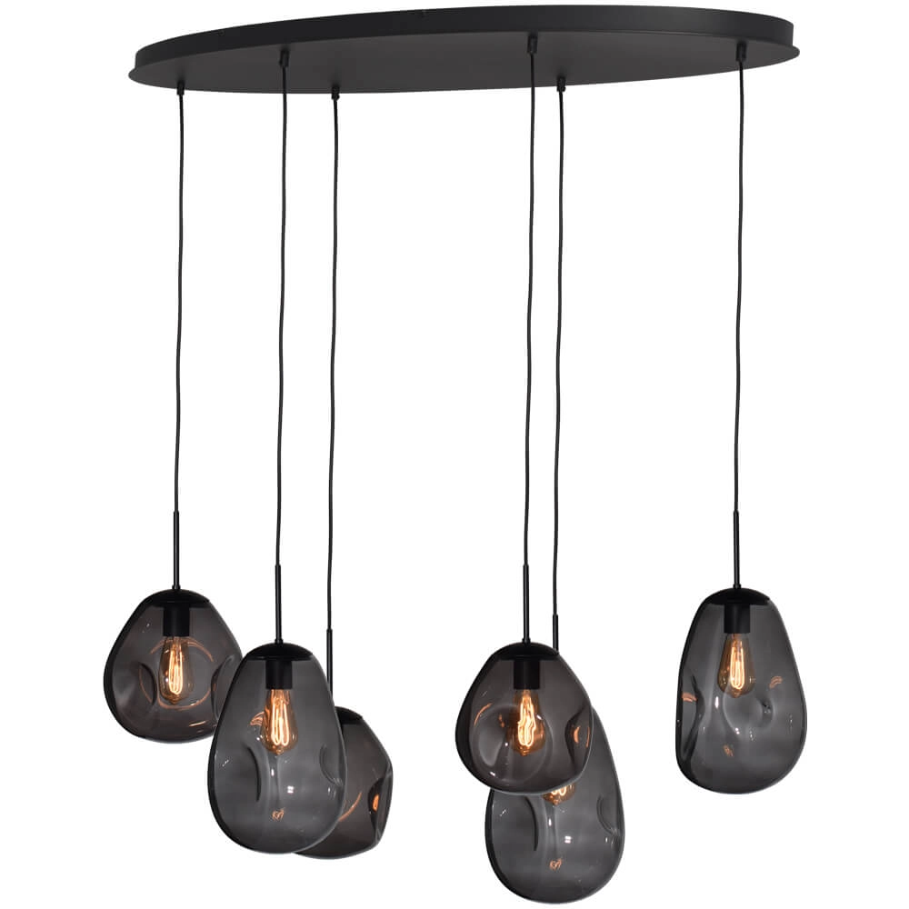 Hanging lamp Lava Oval 6x smoke glass