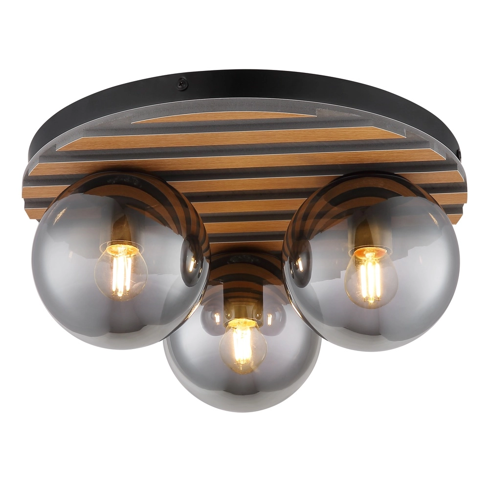 Ceiling lamp Parsons 3-light black with wood