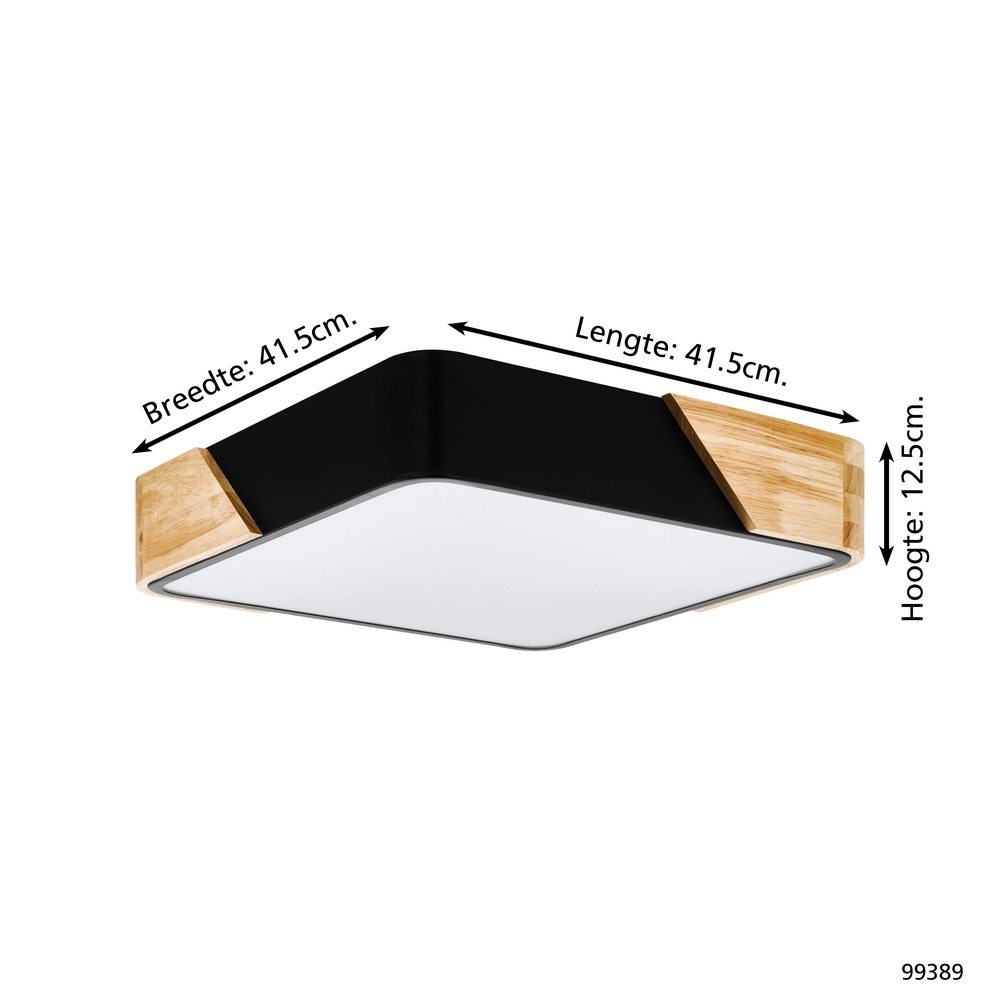 Modern ceiling light Grimaldino black with wood square Eglo 9002759993894