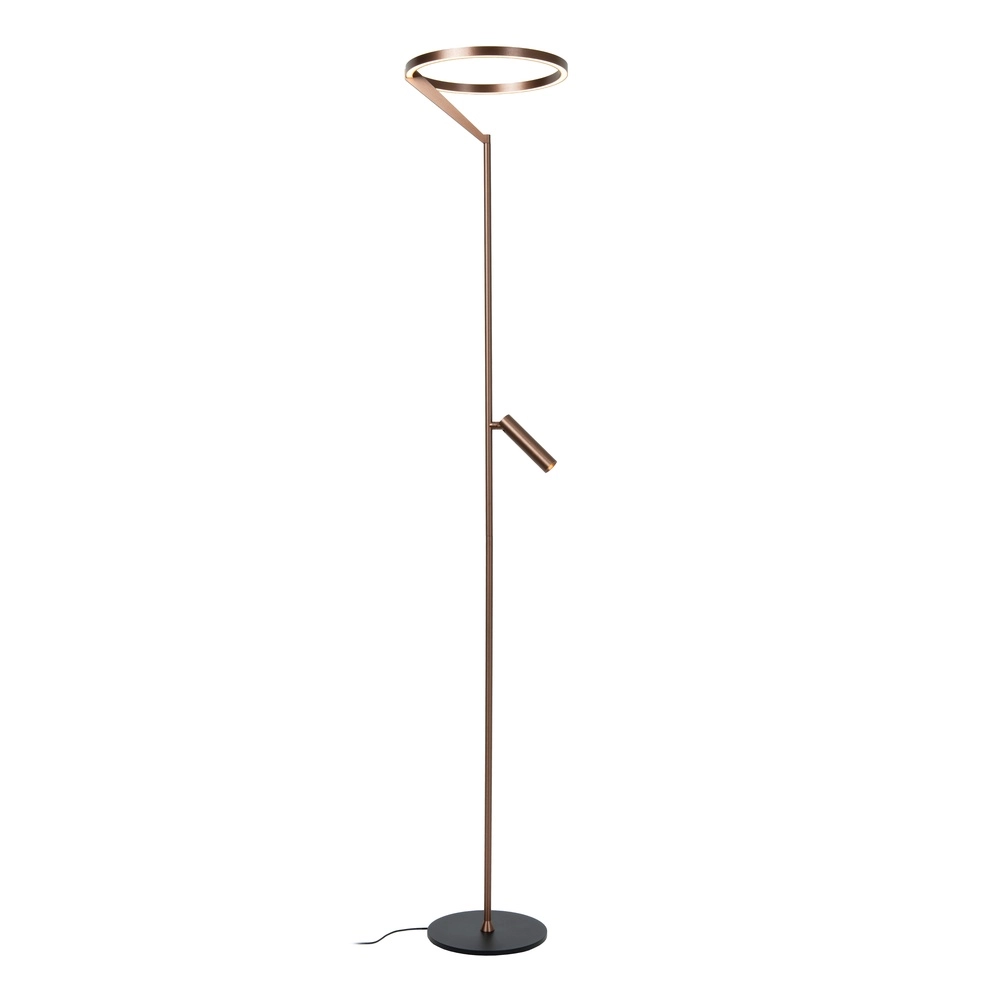 Sleek floor lamp with reading lamp Applause Brushed copper - LED