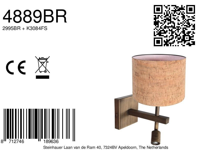 Wall lamp Stang with cork cap Steinhauer 8712746189636