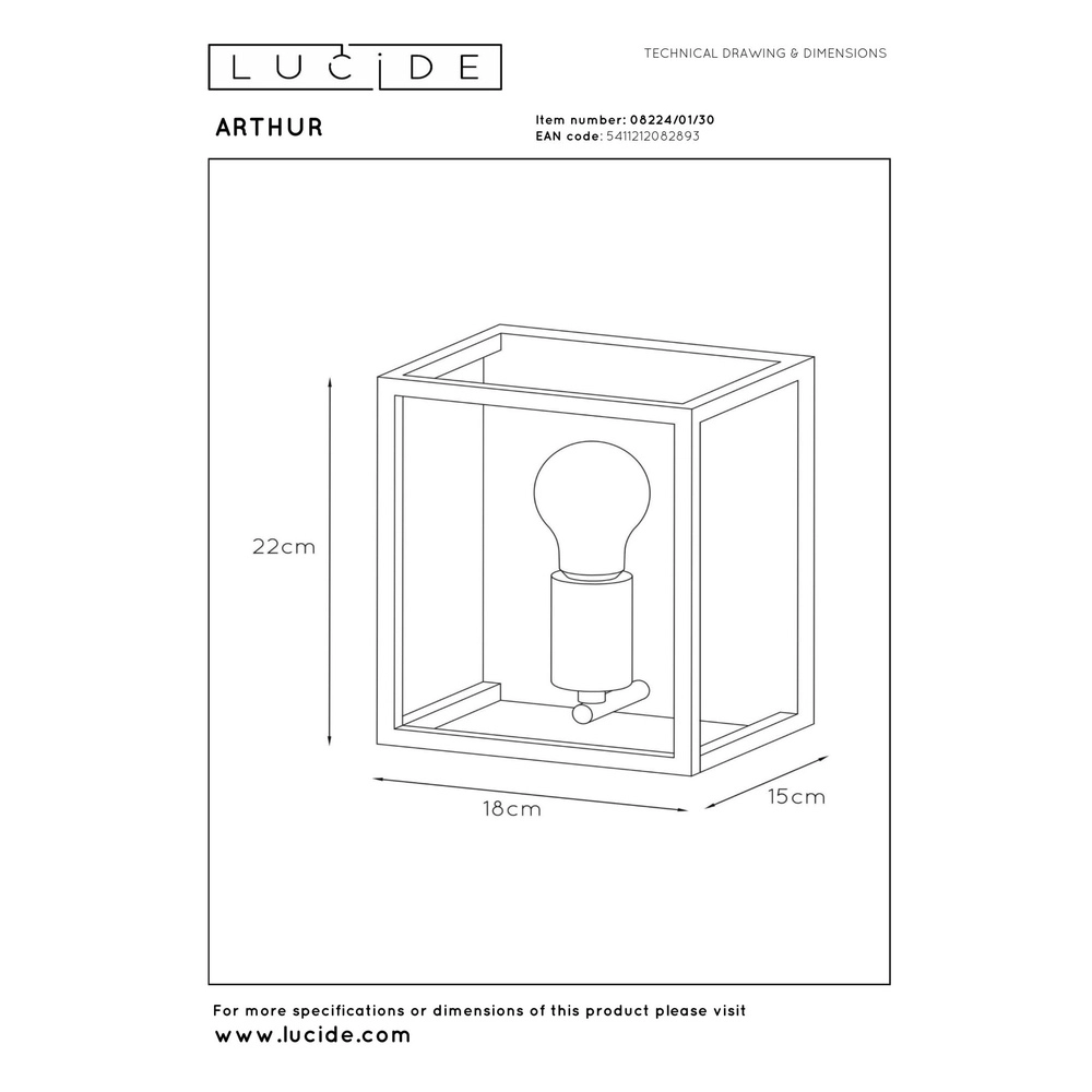 Wall lamp Arthur Black Lucide 5411212082893