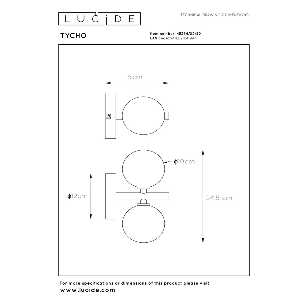 Wall lamp Tycho Black Lucide 5411212450944