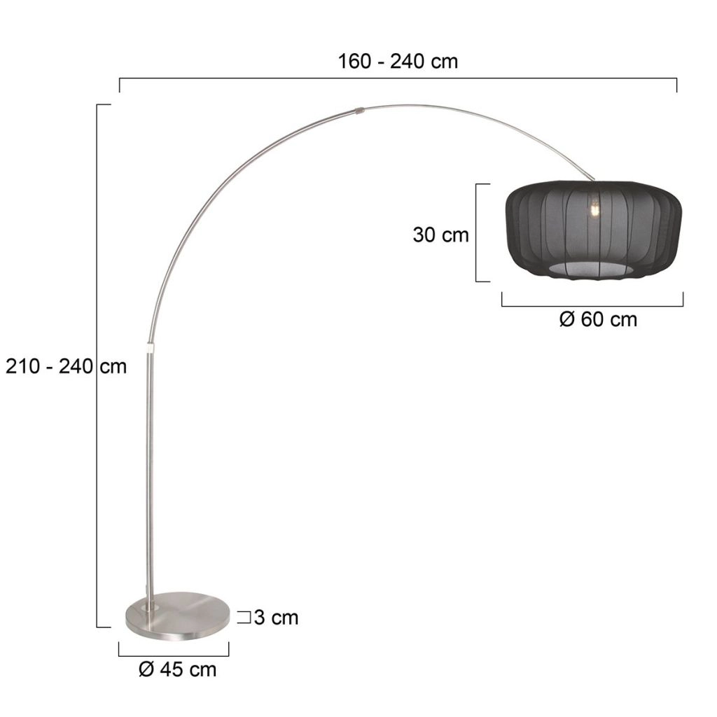 Arc lamp Vela Lino with black shade Ø60cm Steinhauer 8712746183535
