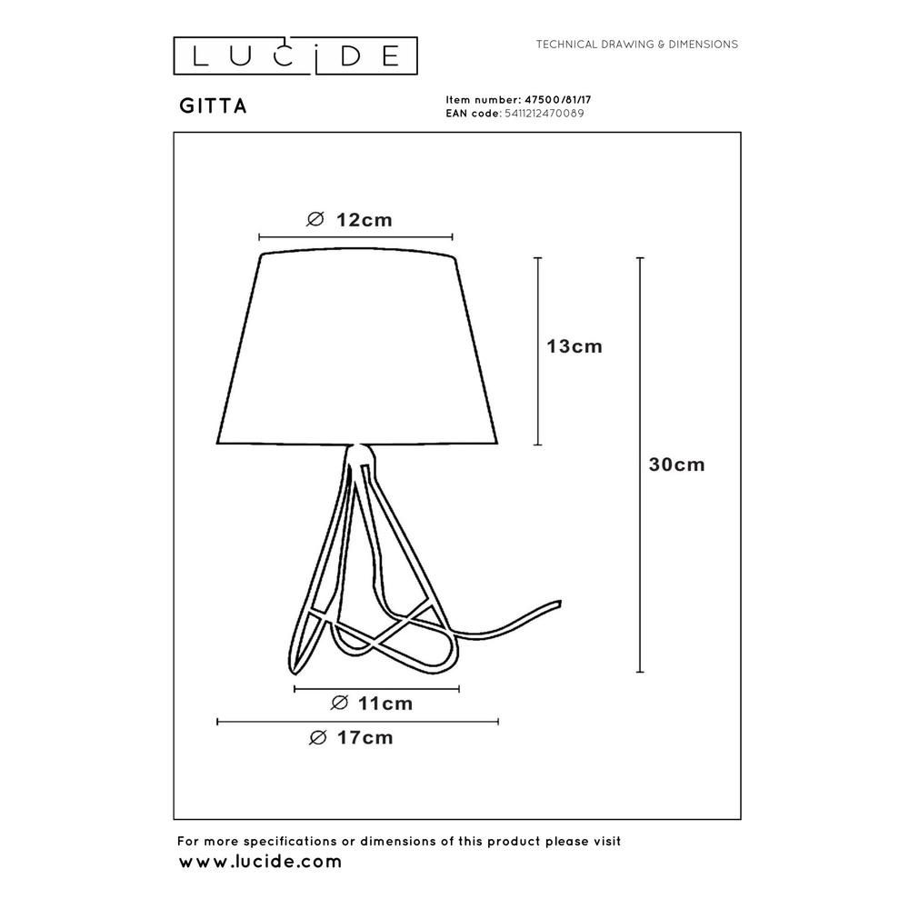 Table lamp Gitta Copper with white cap Lucide 5411212470089