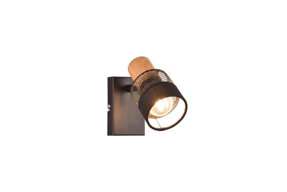 1-light surface-mounted spotlight Nandini black with wood