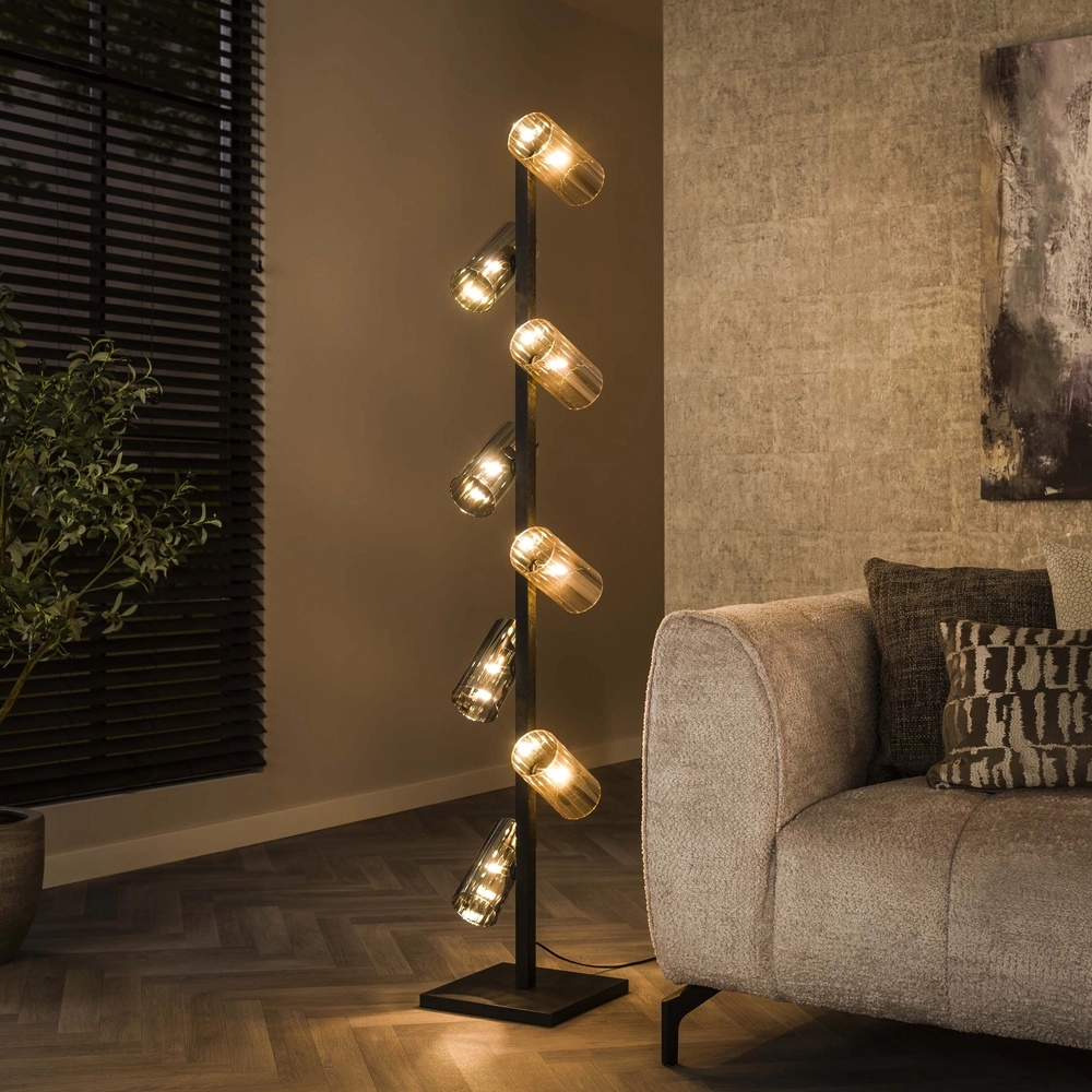 Floor lamp Cylinder with smoke and amber glass