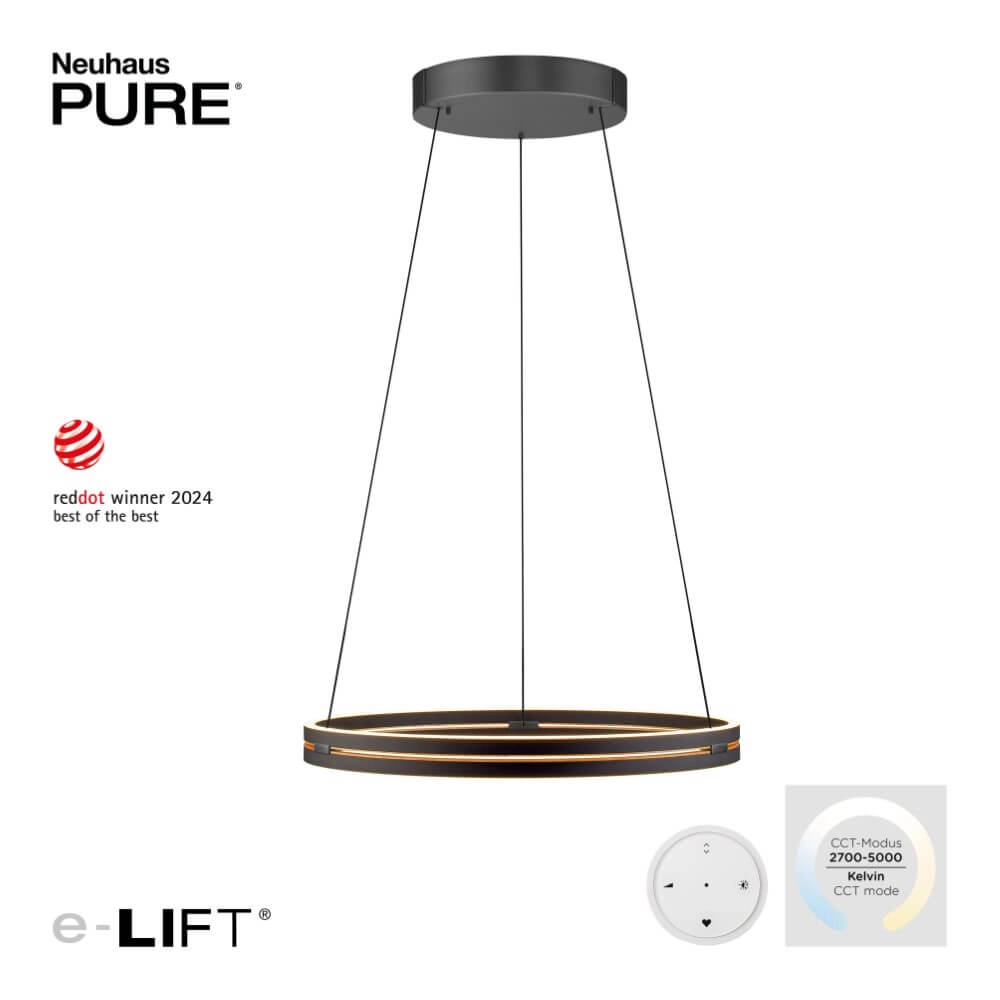 Sleek hanging lamp Pure E-Loop black Ø 70cm Paul Neuhaus 4012248384336