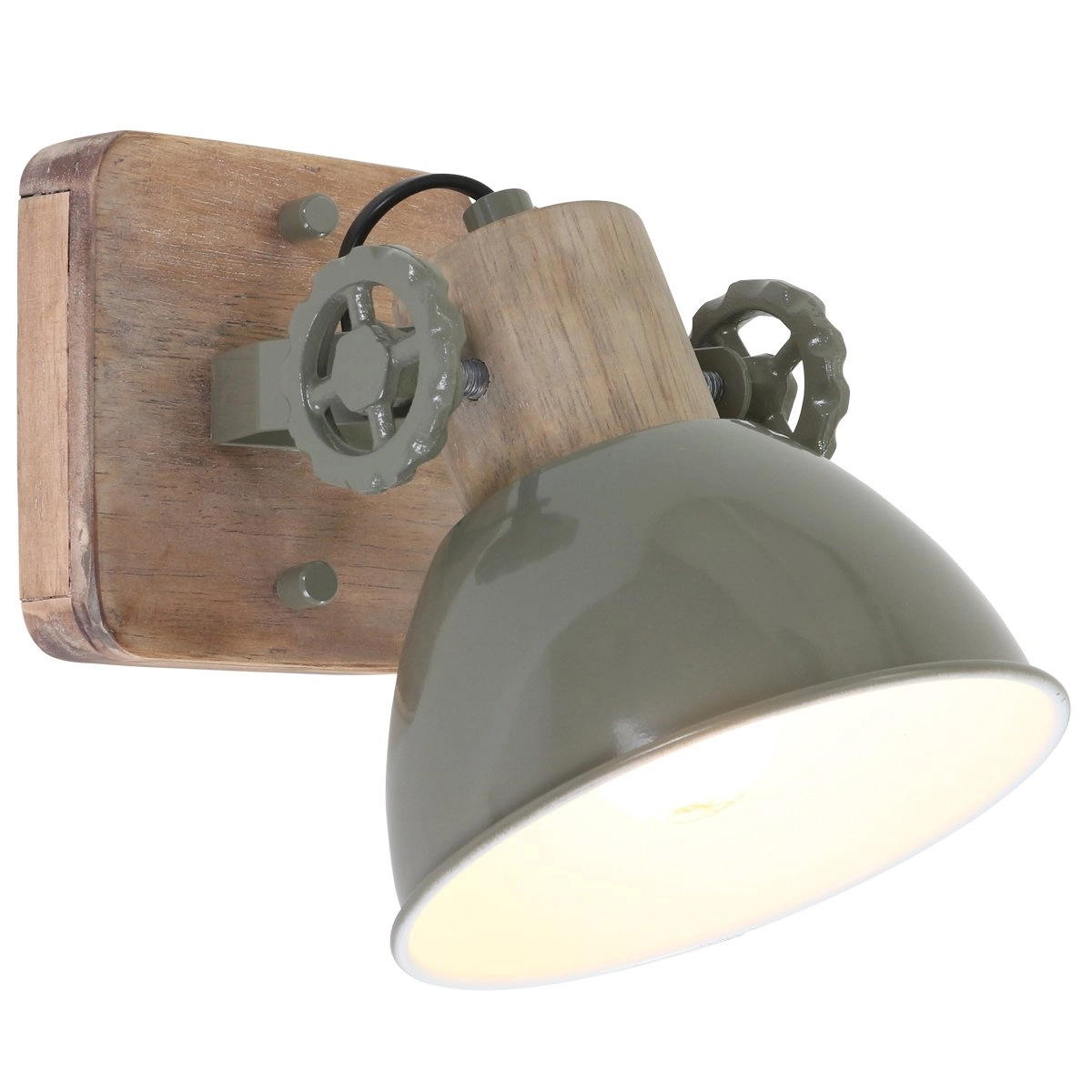 Retro wall lamp Gearwood Retro green with wood brown