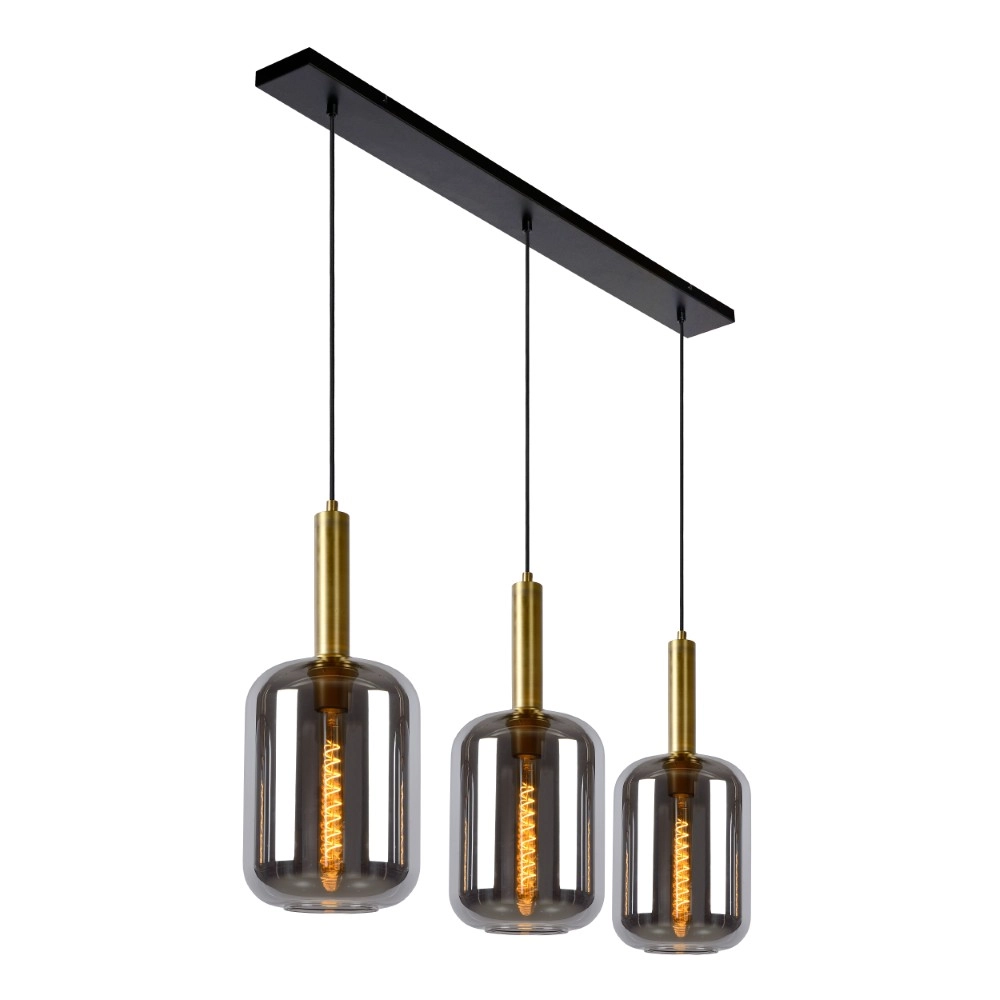 3-lichs pendant lamp Joanet Straight gold with smoke glass Lucide 5411212451989