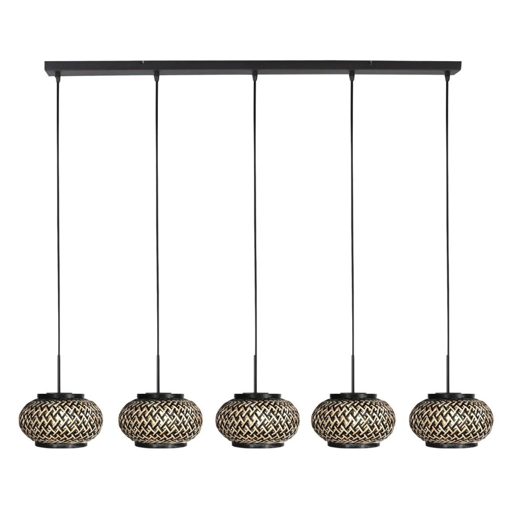 5-light pendant lamp straight Nox Light with bamboo caps