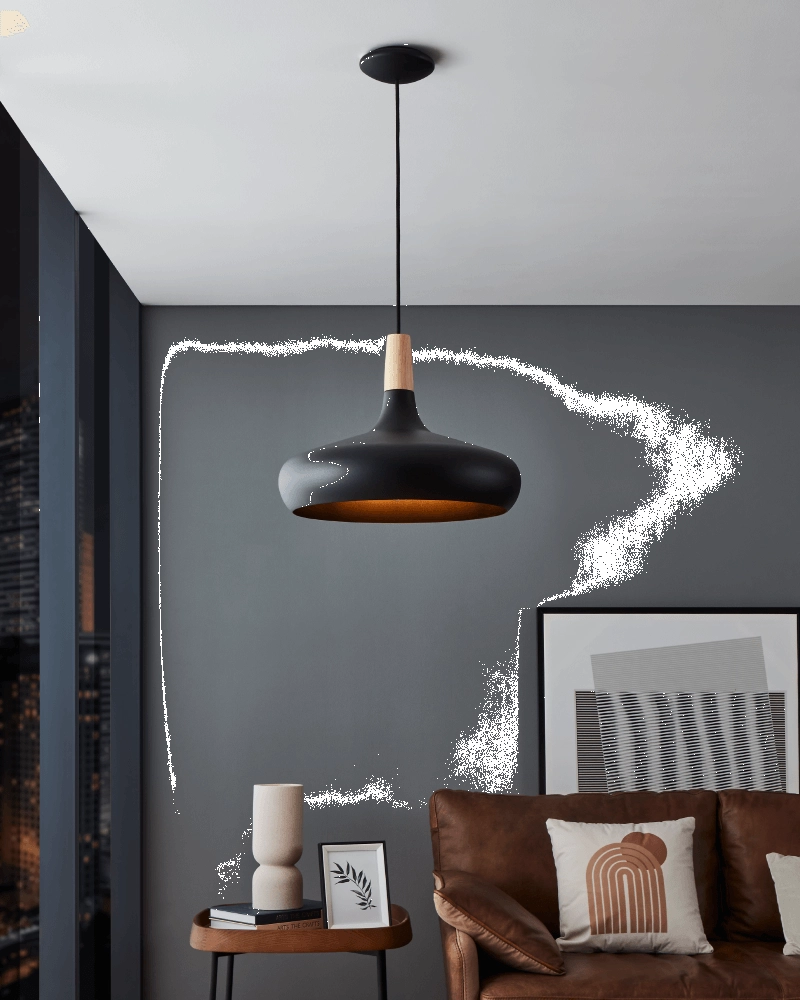 Black hanging lamp Sabinar Ø 40cm with wood Eglo 9008606235797