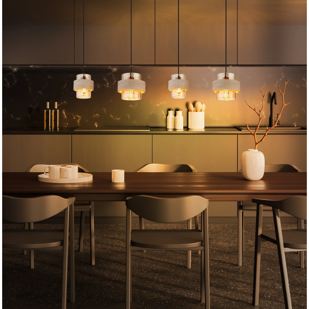 4-light pendant lamp Daren black with marble Globo 9007371592654