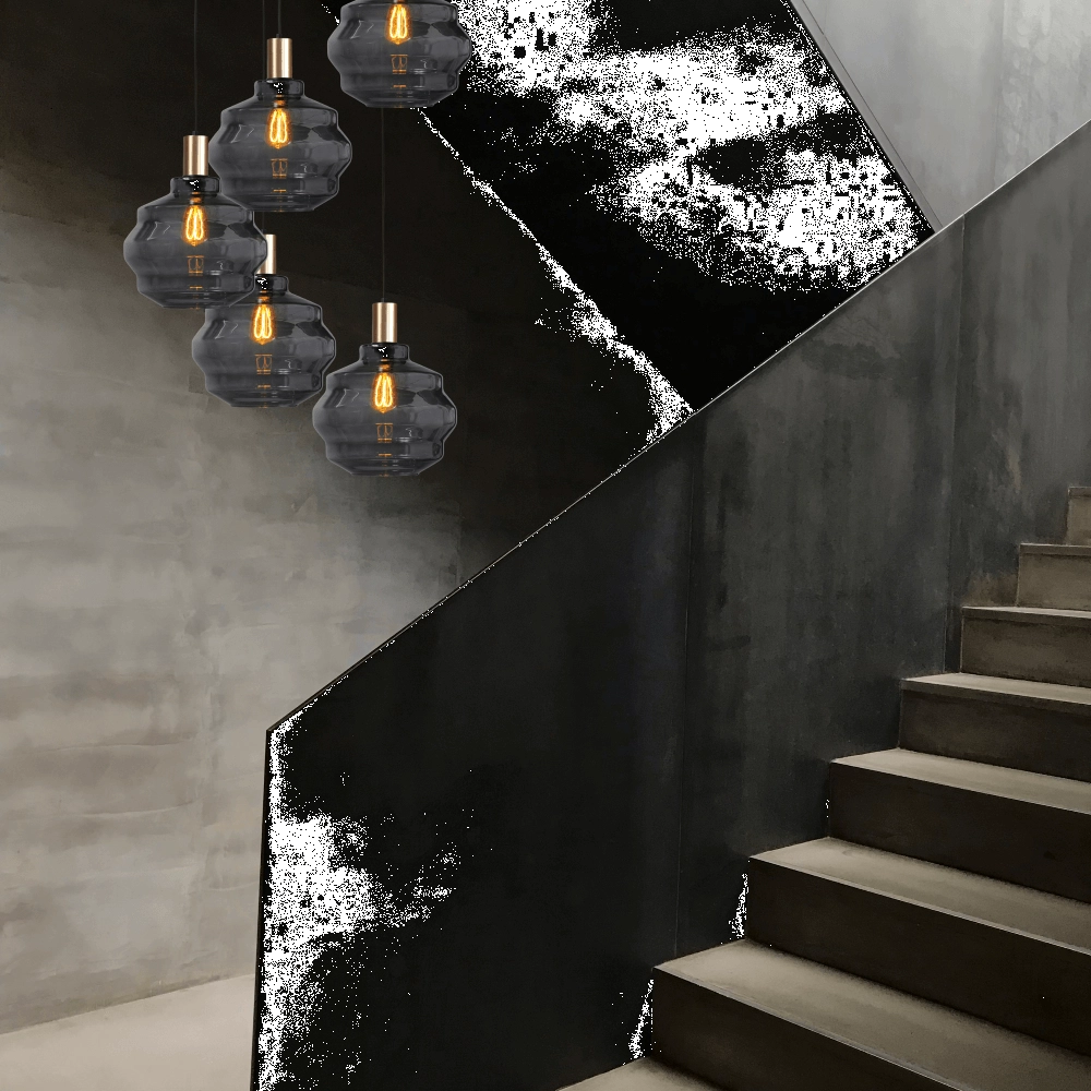5-light loft hanging lamp - gold - Porto with Ball smoke glasses - Ø 30cm Masterlight 8718121271026
