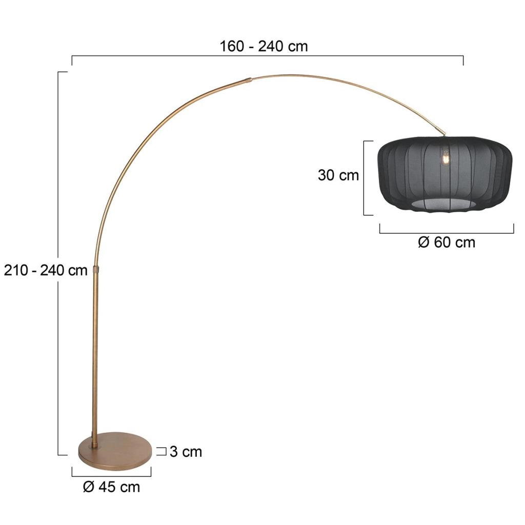 Bronze arc lamp Vela Lino with black shade Ø60cm Steinhauer 8712746185690