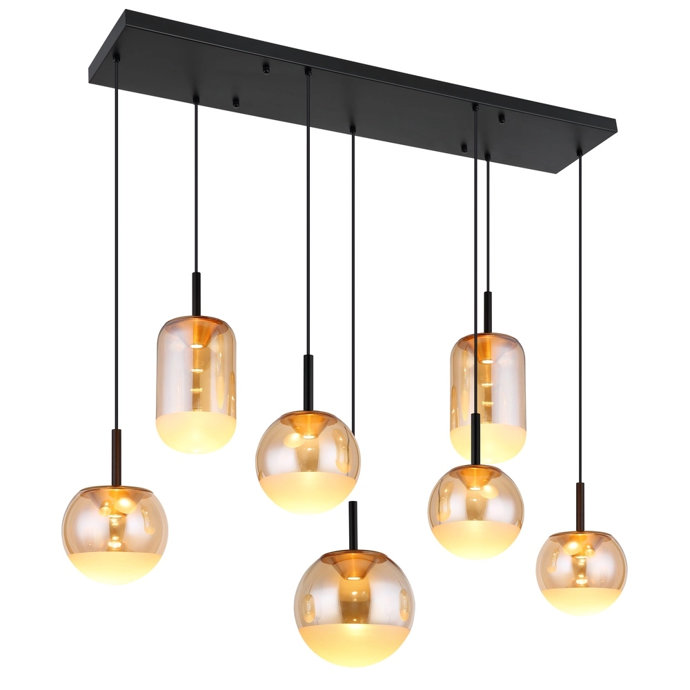 Design pendant lamp Severin 7-light black with amber glass