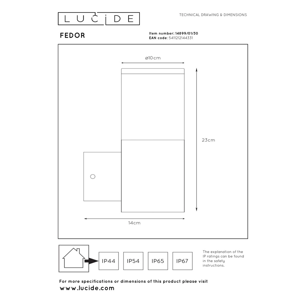 Design wall lamp Fedor black IP44 Lucide 5411212144331