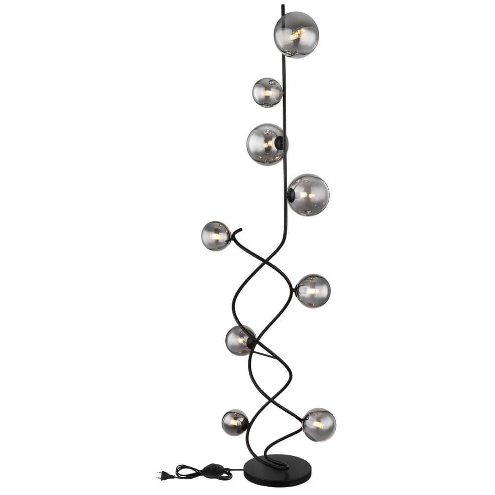Black floor lamp Riha 9-light Globo 9007371445806