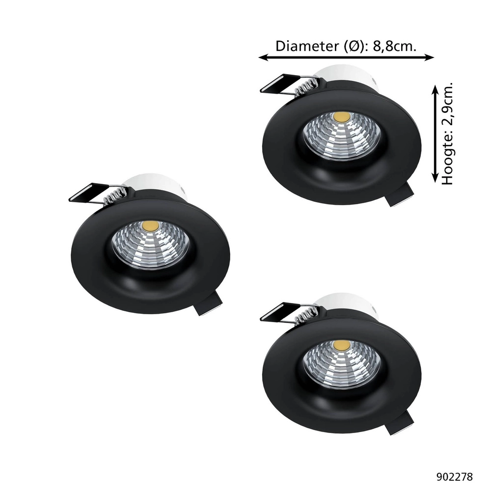 Set of 3 recessed spotlights Saliceto black Ø 8.8cm - 4.8W Eglo 9008606358793