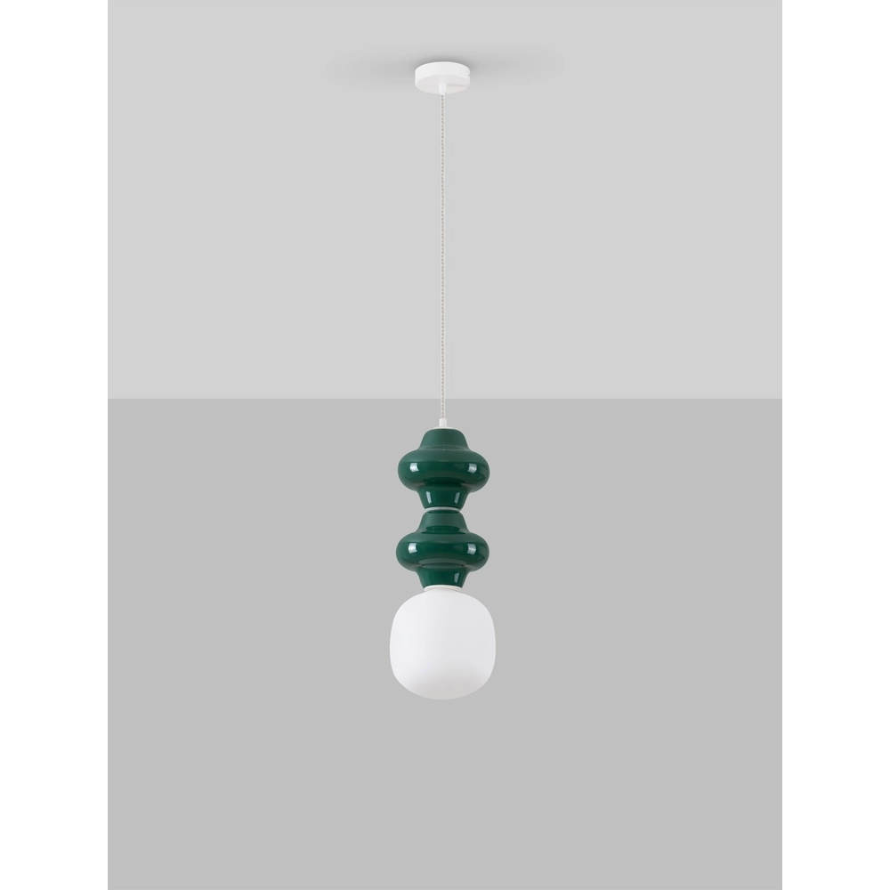 Pendant lamp Clio M green ceramic with white glass Lyora 5212017461247
