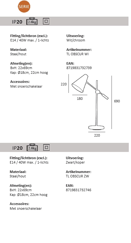Sleek desk lamp Obscur black with red copper Artdelight 8719831732746