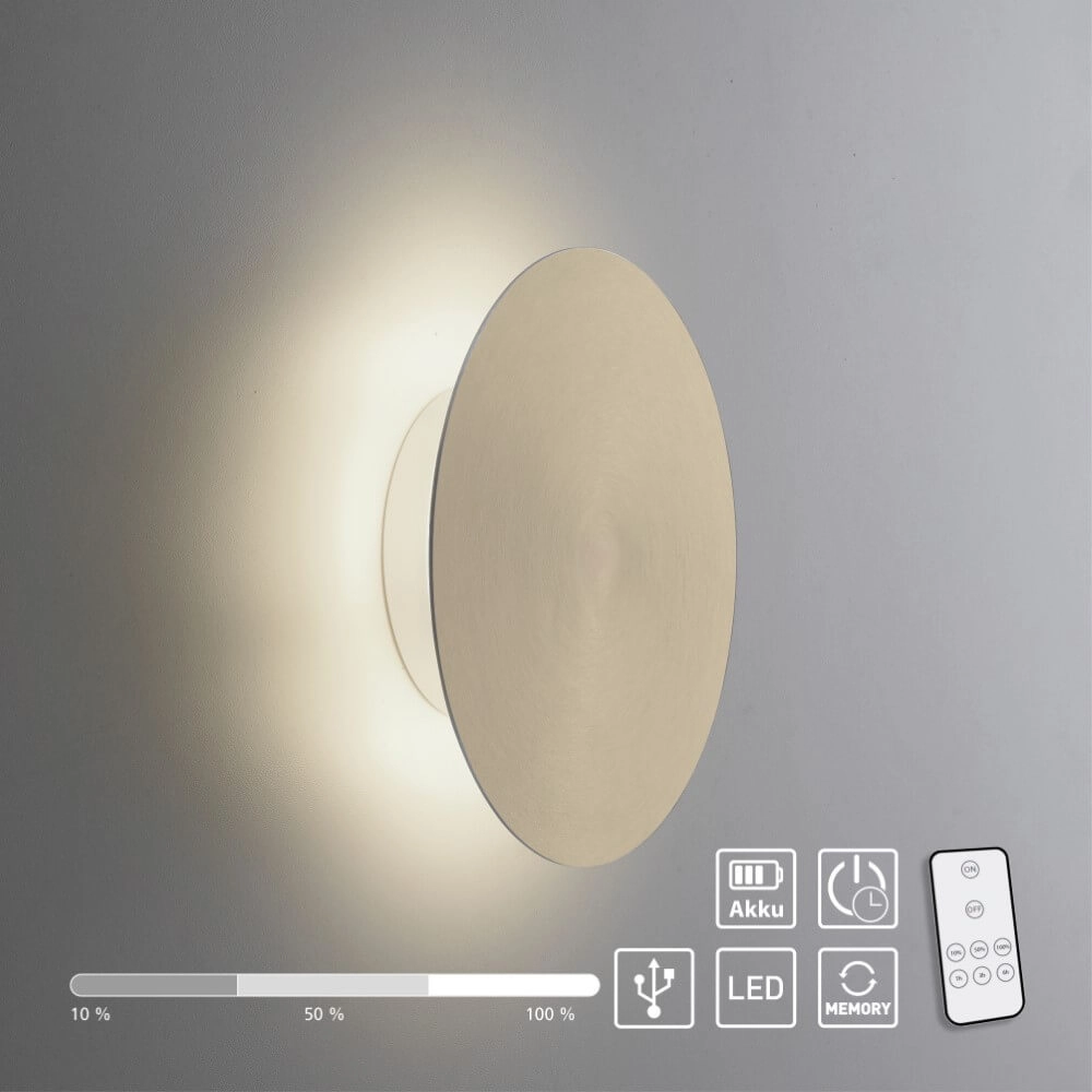 Design wall lamp Akku Puntua Ø 18cm brass Paul Neuhaus 4012248372494