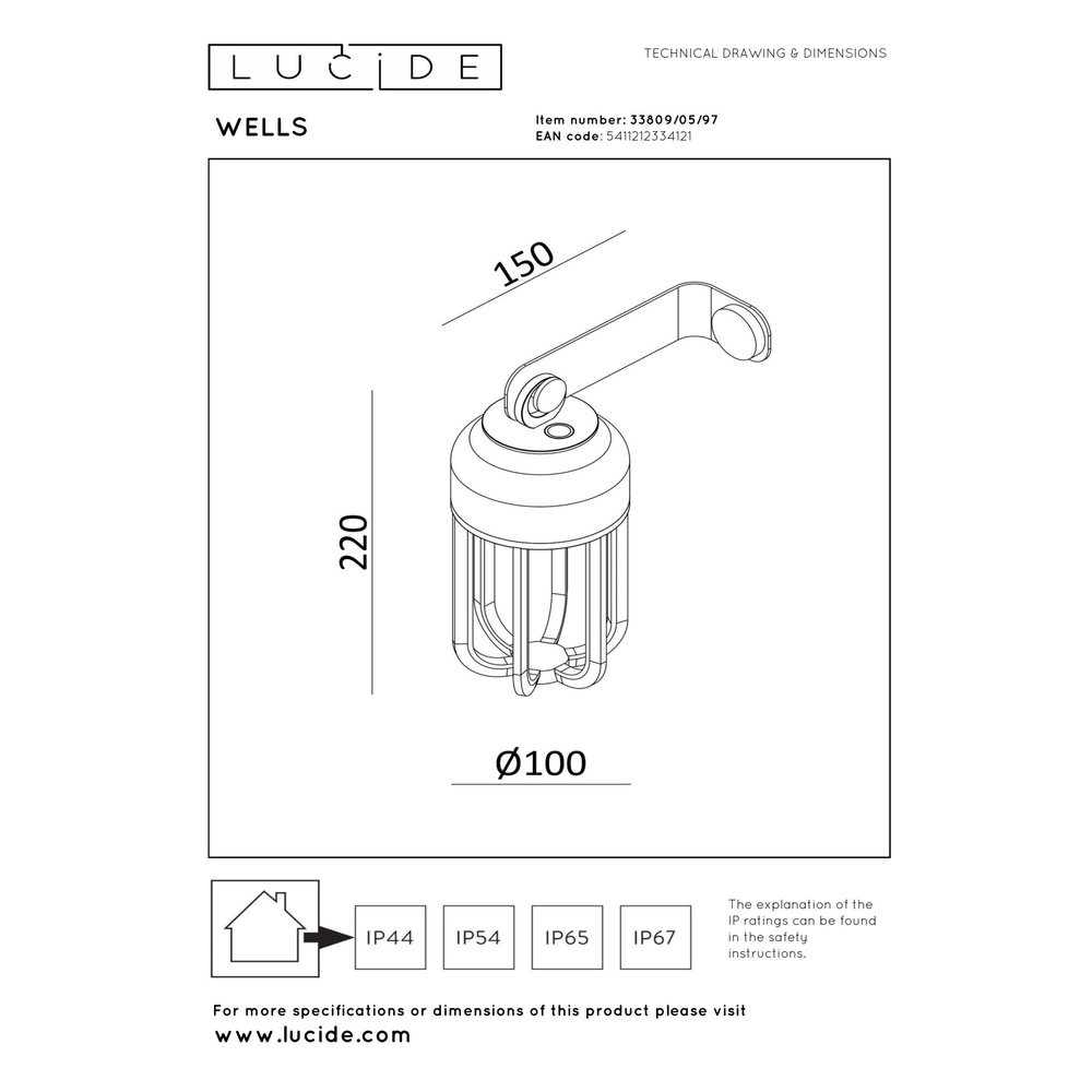 Rechargeable wall lamp Wells Rusty brown Lucide 5411212334121