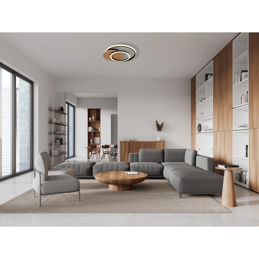 Design ceiling lamp Julio black with wood Globo 9007371471386