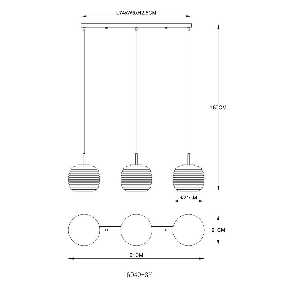 Design pendant lamp Lampigna black with amber glass 3-lights Globo 9007371471614