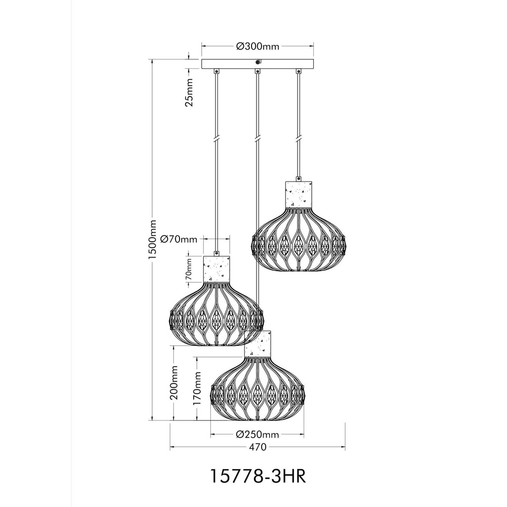 3-light pendant lamp Dorthy Country Black Globo 9007371569069