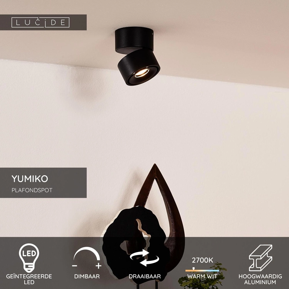 Ceiling spotlight Yumiko Single Black Lucide 5411212351654