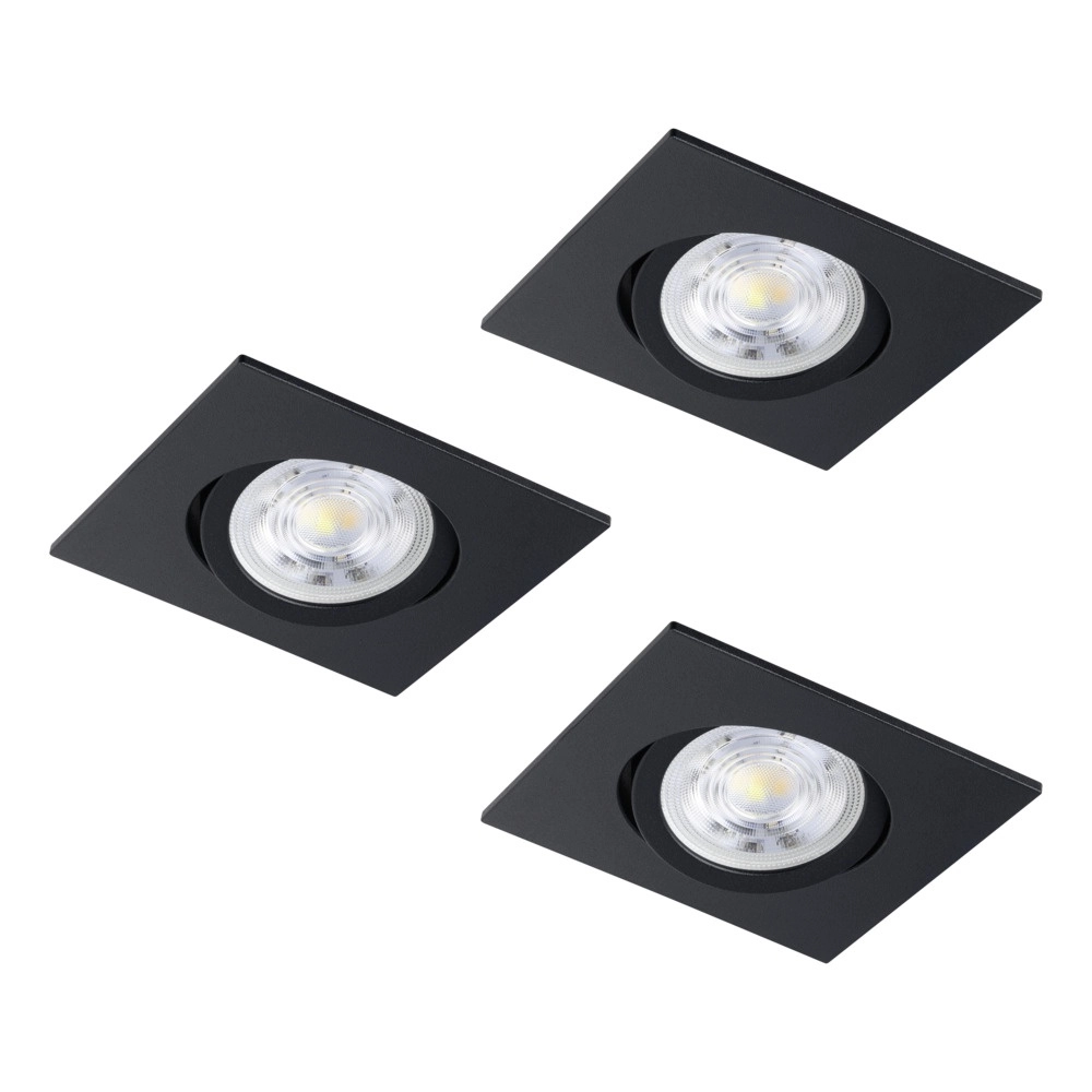 Set of 3 recessed spotlights Saliceto square black 6.4W Eglo 9008606358946