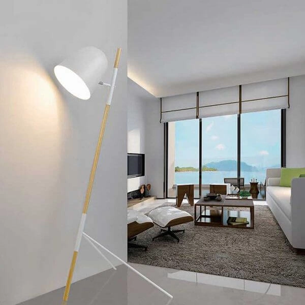 Sleek floor lamp Sensa Tripod white with wood Artdelight 8719831732869