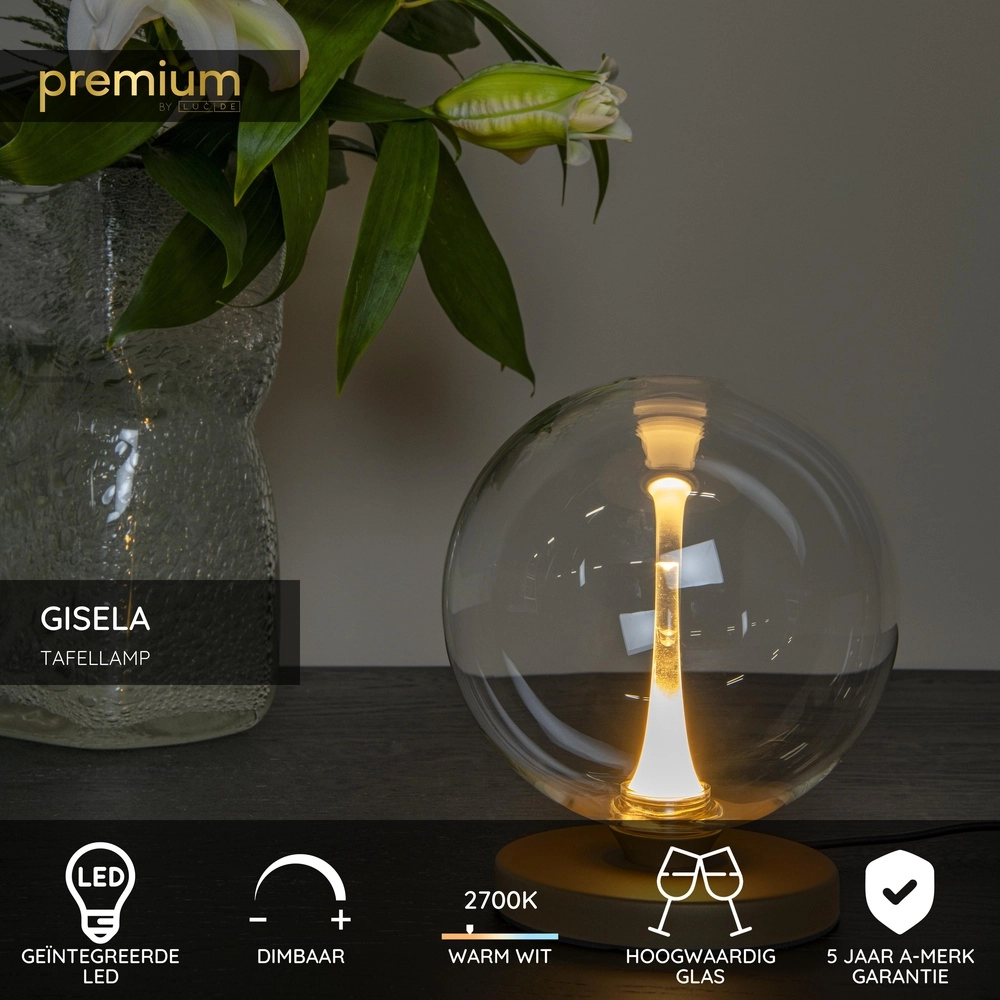 Design LED table lamp Gisela clear - 1x Ø 16cm Premium by Lucide 5411212134868