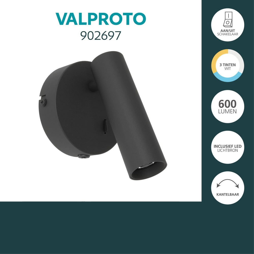 Surface-mounted spot Valproto Black Eglo 9008606392025