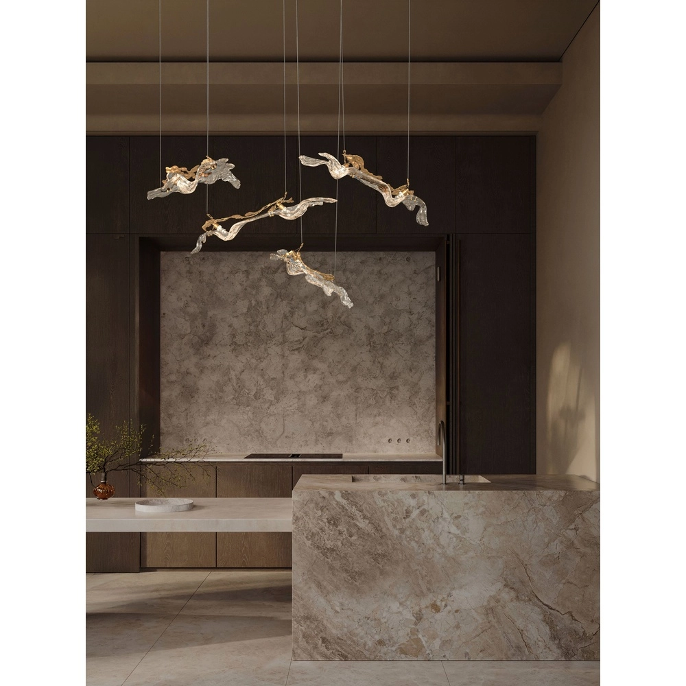 Golden pendant lamp Avesa with clear glass 128cm