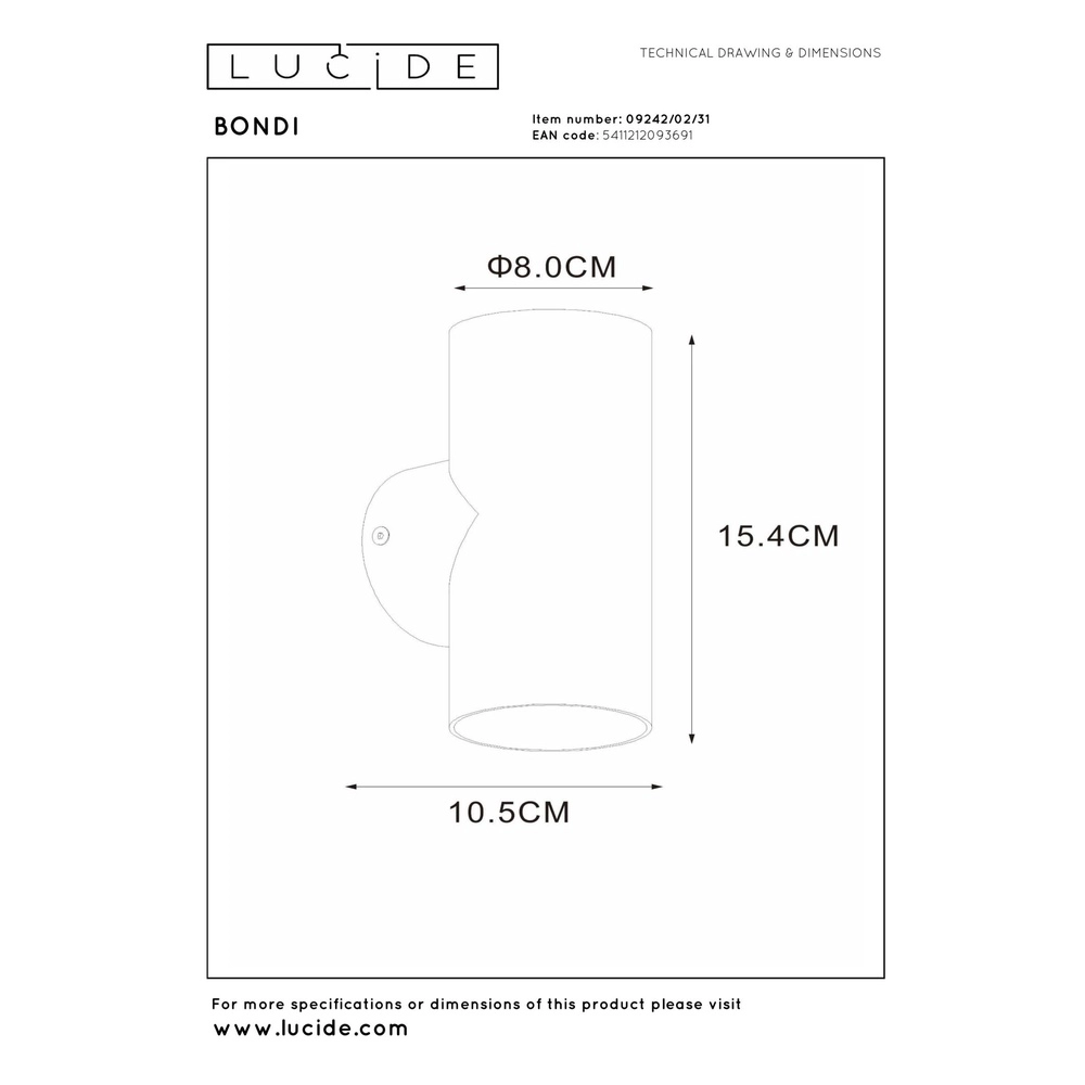 Wall spotlight Bondi Up & Down White Lucide 5411212093691