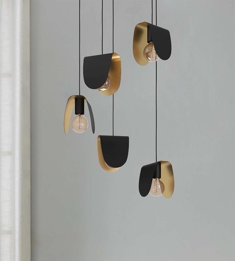 Sleek pendant lamp black with golden inside
