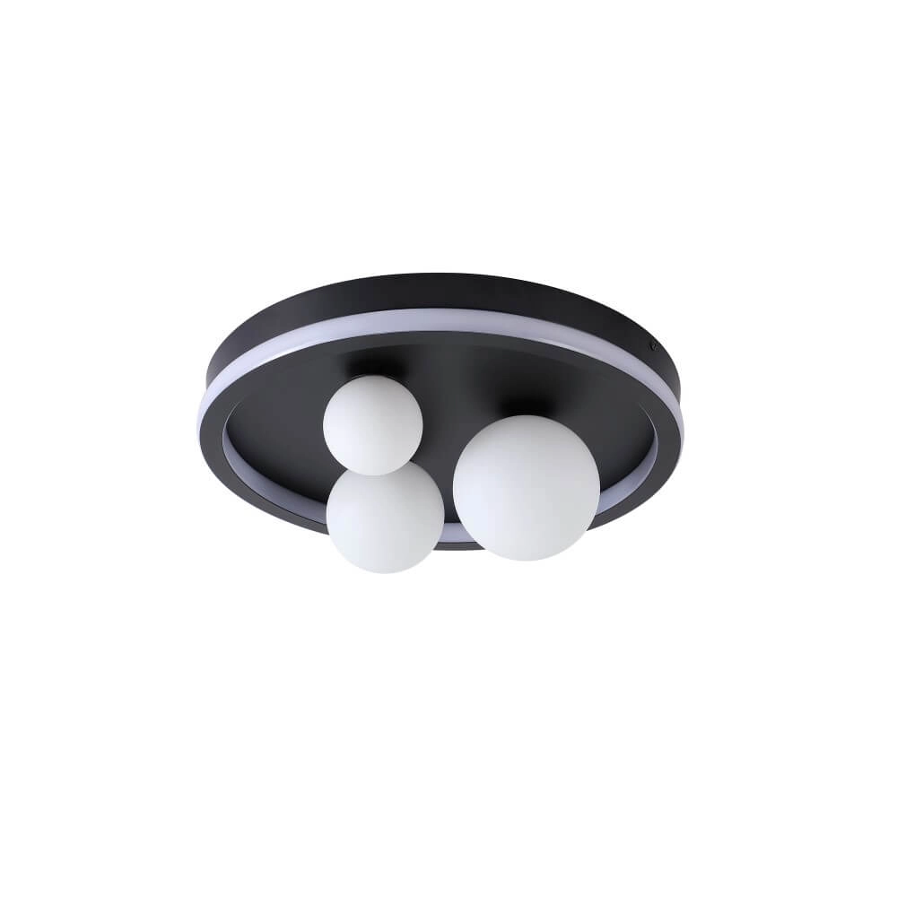 Ceiling lamp Trident black with white spheres Searchlight 5053423274362